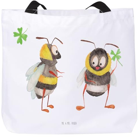 Mr. & Mrs. Panda Shopper Hummeln Kleeblatt - Geschenk, Einkaufsbeutel, Alltagstasche, Tiere, Biene, Tasche, Spruch fröhlich, glücklich werden,