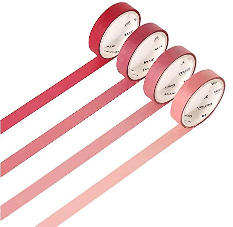 Set of 4 Natural Color Washi Masking Tape, Sticky Paper Tape for DIY, Decorative Craft, Gift Wrapping, Scrapbook (Pink)