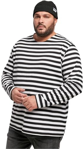 Urban Classics Men's Regular Stripe Ls T Shirt, White Black, 5XL Plus UK