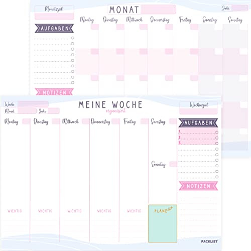 PACKLIST Veckoplanerare + Månadsplanerare Pad A4 Ingen Fast Datum Organisatör Familjeplanerare med Månadsvis Att-Göra-Lista, Anteckningar, Viktiga Stora Anteckningsfält Exklusiv Kalender med Eco-Paket