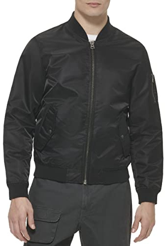 Levi's Men's MA-1 Flight Lightweight Zip-Up Bomber Jacket, Black MA-1 Unfilled, Medium