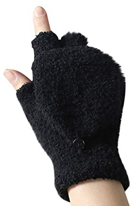QWUVEDS Paar Fleece-Handschuhe Cold-Proof Halbfinger Korallenflippte Handschuh Lederhandschuhe Damen Herren Handschuhe Schwarz Ohne Finger Handschuhe Winter (Black, One Size)
