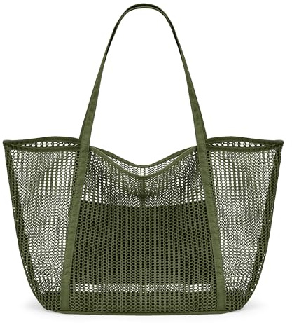 KALIDI FANCY FOREST Strandväska i nättyg, axelväska för kvinnor, matväska MAX 27 L, XL