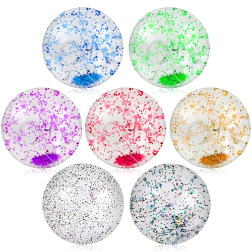 Glovios Ballon de Plage Gonflable, 7 Pièces Glitter Ballon de Plage Portables, Ballon Gonflable Piscine Coloré pour Vacances Piscine Fêtes