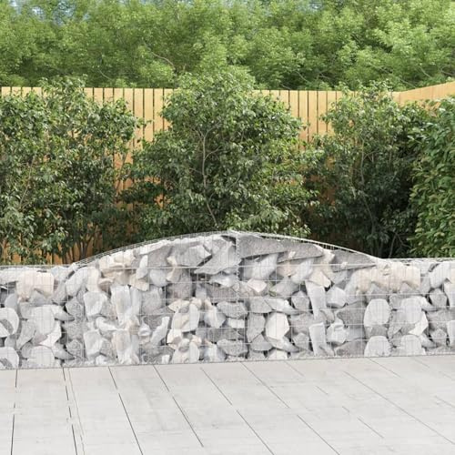 Gecheer Jardinera Exterior,Gaviones de Piedra,Jardinera de gaviones,Gaviones de Piedras Cesta muros 5 uds 400x30x60/80 cm, Gaviones Decorativos,Forma de Arco Hierro