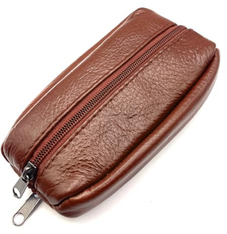 Charmoni - Portefeuille Homme - Porte Monnaie - avec Anneau Porte clé - Multi Poches zippée - en Cuir véritable - Homme Femme (Cognac)