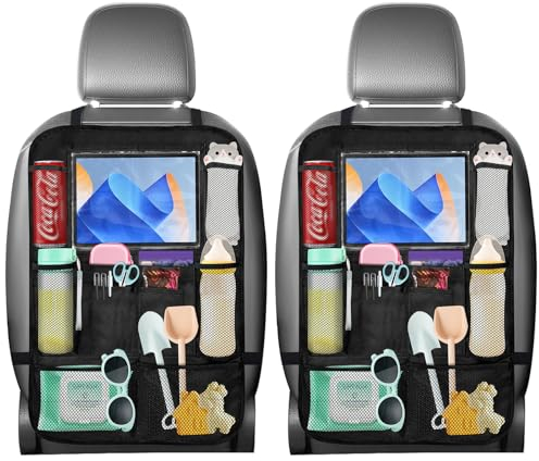 CNMTCCO 2 Stück Auto Rückenlehne Schutz,Kinder-Auto-Organizer,600D Oxford-Gewebe wasserdicht Sitzschutz Auto-Rückenlehne,Ipad/Tablet-Fach,für den Autositz,Rücksitz-Organisationstasche
