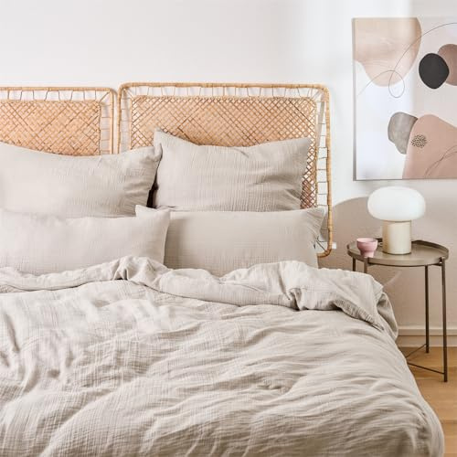 Blumtal Biancheria da letto estiva in mussola 155 x 220 cm + 40 x 80 cm, certificazione Oeko-TEX, biancheria da letto 155 x 220 in mussola in 100% cotone, biancheria da letto extra morbida, lavabile a