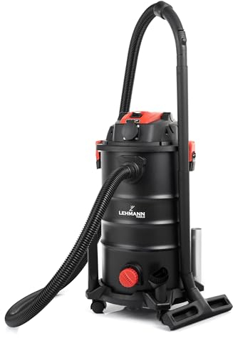 LEHMANN Aspirateur Eau/poussière avec réservoir de 30L, 1600W, aspirateur Industriel avec Prise électrique et secoueur Manuel, Fonction soufflerie, avec & sans Sac, pour l'atelier, Le Chantier