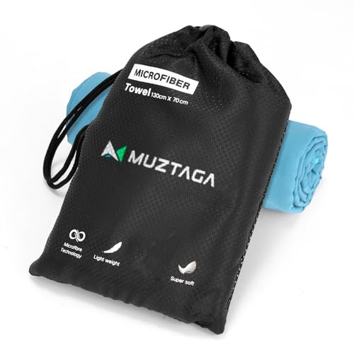 Muztaga Microfibre Towel Extra Large for Beach, Travel, Swimming, Bath– Quick Dry, Ultra Compact, Sand Free, Lightweight & Super Absorbent(Blue,78x35 in)
