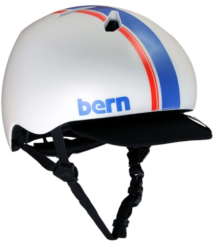 Bern Nino DVRT - Casco da corsa per ragazzi, a righe, colore: Bianco satinato, S/M (51,5-54,5 cm)