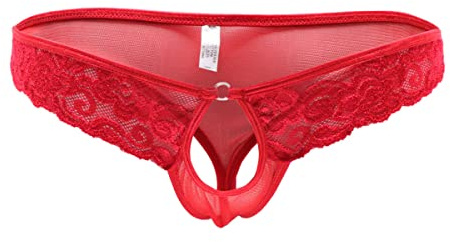 VemeFufu Tanga Hombre Sexy Abiertas Frontal Encaje Sexy Ropa Interior Thong Calzoncillos Lencería Masculino 1 Pack Rojo
