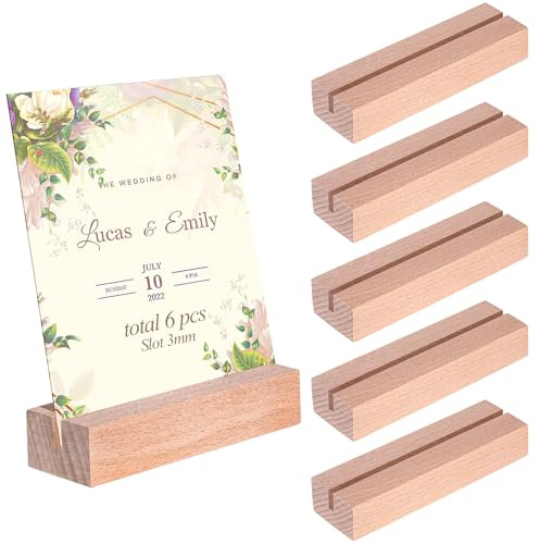 ZFKXGS 6 PZ Segnaposto Tavolo Legno Segnaposto Matrimonio Battesimo Compleanno 10x3x2cm Portacarte in Legno Supporto per Numero da Tavolo Decorazioni Biglietto da Visita Cartolina Foto (Fessura 3mm)