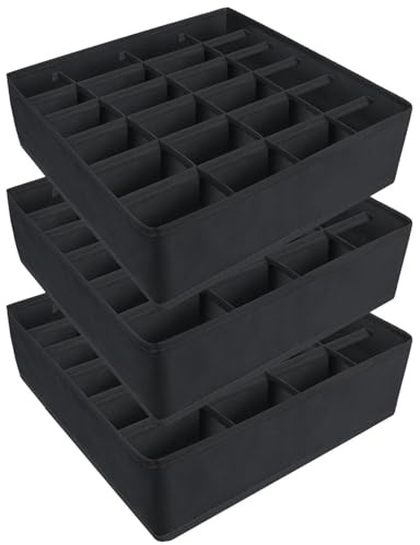 Yucch 3 Pezzi Organizer Cassetti, 24 Scomparti Pieghevole Porta Calzini da Cassetto Organizzatore Cassetti per Biancheria Mutande, Calze, Cravatte, Cinture (Nero)
