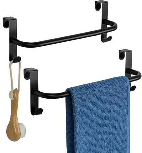 SAYAYO Portasciugamani Cucina Nero con 2 Ganci, Porta Strofinacci da Cucina, Appendiabiti da Porta per Armadio, Cassetto, Bagno, Senza Forare, Antiscivolo, 2 Pezzi, 29CM