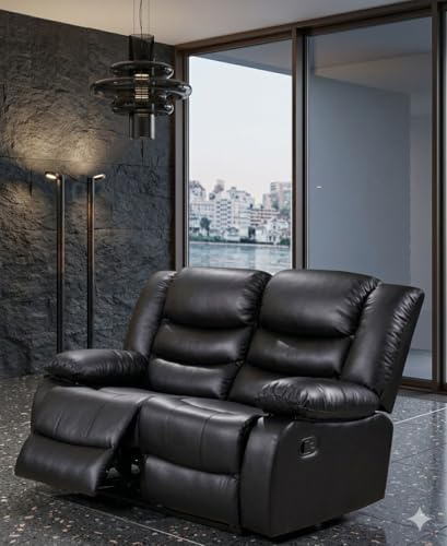 MNS Leather Recliner Sofa - 2 Seater Sofa - Black (2 Seater) - no cupholders