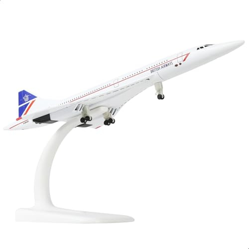 QIYUMOKE Concorde i skala 1/300 för Singapore, flygplansmodellbyggsats av gjuten metall med stativ, concorde modellflygplan för kreativa skrivbordsdekorationer eller flygplanspresenter (7,9 tum)