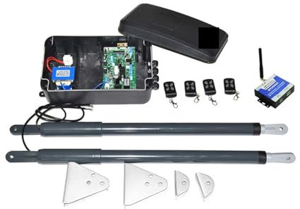 12VDC 220VAC Swing Gate Motor Telescopic Motorization Kit for Double Leaf Gate Support Back-up Battery Y Solar Powered(Kit7 2G Version)