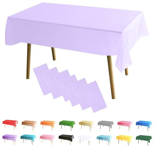 MOMAHUA 6 Packs Violet Clair Nappes,137x274cm PEVE Nappe de Table Rectangulaire,Nappes Imperméables pour Fête Anniversaire,Picnic,Exterieur,Jardin,Mariage,Noël,Halloween