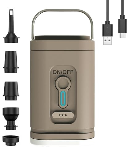 Fyearfly Bomba de aire inalámbrica, compresor eléctrico portátil con 5 boquillas, inflado y desinflado rápido, luz LED, ideal para piscina, colchón de aire, cama de aire, anillos de natación