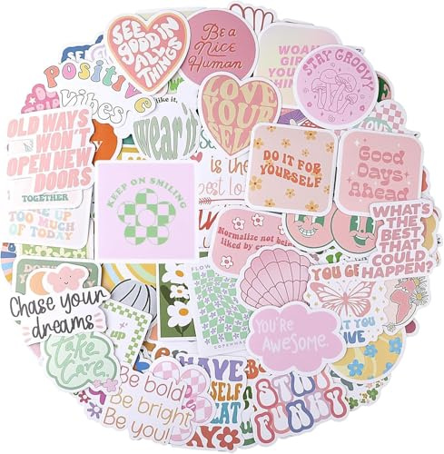 Preppy Aesthetic Stickers Pack 100 Stück - Wasserfeste Vinyl Aufkleber Motivational Quotes für Wasserflasche, Laptop, Handy & Tagebuch - Inspirierende Deko für Mädchen und Frauen (Dänische