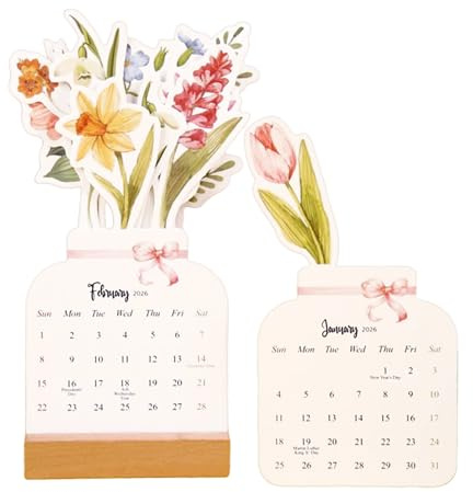 Calendario 2026 - Pianificazione mensile settimanale e giornaliera | Calendario da tavolo con fiori estetici per appuntamenti, pianificazione 'agenda, organizer elegante e funzionale per la casa