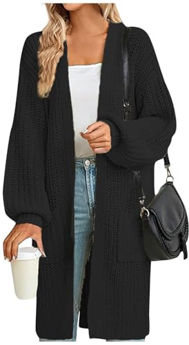 Generisk kofta dam lång grovstickad kofta vinter varm lång grovstickad kofta oversize stickad kofta tjock tröja öppen front lång kofta kofta dam oversize, svart, XL