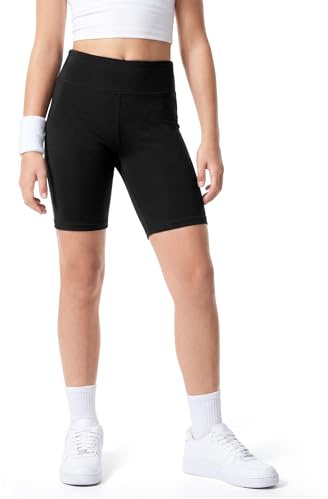 KEREDA Girls Cycling Shorts Breathable Dance PE Shorts Under Dress Stretchy Summer Short for Kids School Athletic Gymnastics Yoga Bike Riding Black 7-14 Years