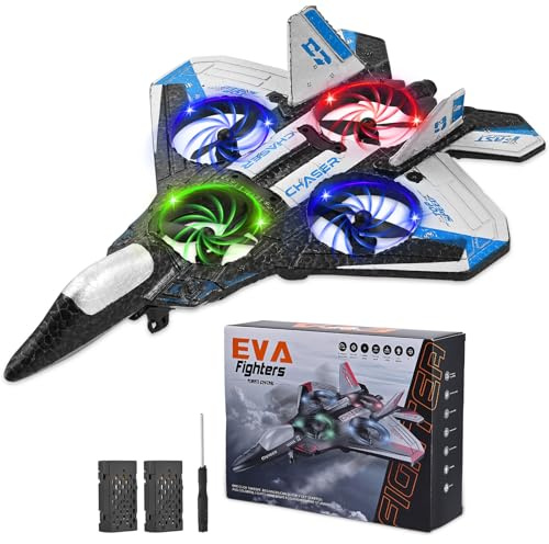 TLPEMN RC Avión teledirigido de espuma, helicóptero de combate con iluminación LED, mantenimiento de altitud, giro flip stunt de 360°, control de velocidad