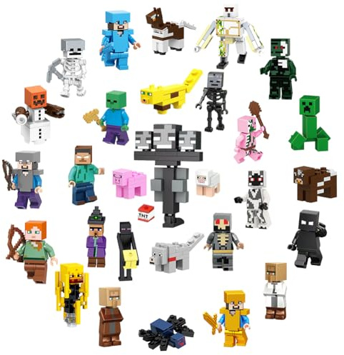 29pcs Mini Figure Cake Topper, Miner Game Cake Figures Set Birthday Cake Toppers Cupcake Decoration Figures, Action Figures Gift for Kids Boy Girl and Game Fans 2-7cm