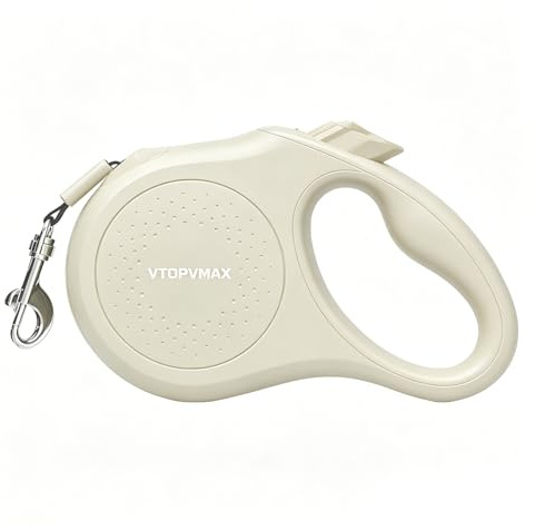 8M/26FT Retractable Dog Lead, Heavy Duty Extendable Dog Lead for Medium & Large Dogs Up to 50kg/110lbs, Strong Nylon Tape, 360° Tangle-Free, One Hand Brake and Lock (Cream)