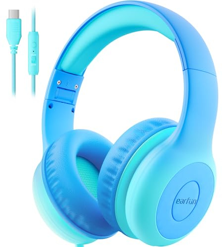 EarFun Auriculares niños con Micrófono, USB-C, Cian