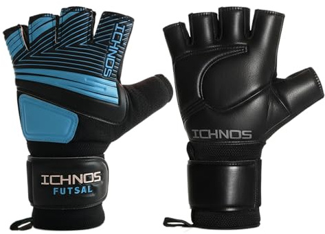 ICHNOS Guanti Calcetto Futsal A Mezze Dita Taglia Adulto Nero/Neon Blu (9)