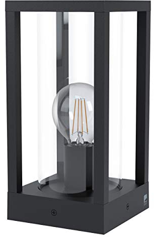 EGLO Außen Sockellampe Cascinetta, 1 flammige Außenleuchte Vintage, Retro, Sockelleuchte aus Aluminium-Guss in Schwarz und Glas in Klar, Außenlampe mit E27 Fassung, IP44