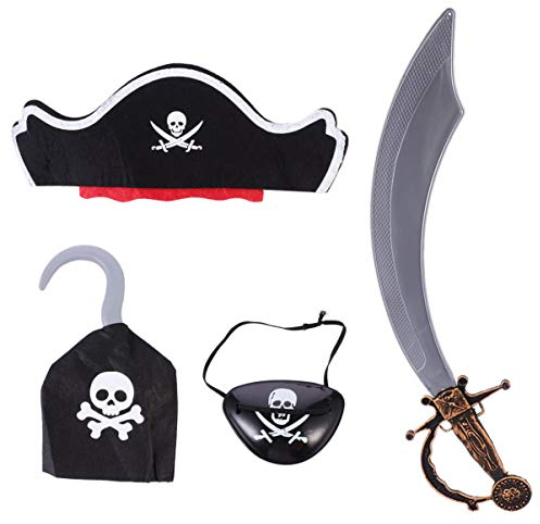 4stücke Piraten Kostümset Für Halloween Mit Augenklappe Haken Piratenhut Und Plastikschwert Für Cosplay Und Rollenspiele Für Piratenpartys Und Schulaufführungen