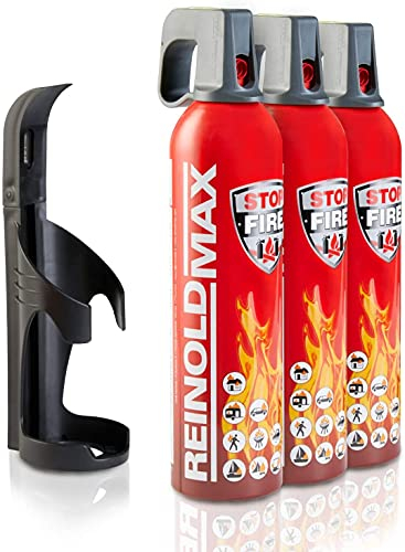 XENOTEC Premium Feuerlöschspray – 3 x 750ml – Wandhalter - Stopfire – Autofeuerlöscher – REINOLDMAX – inklusive Wandhalterung schwarz – wiederverwendbar…