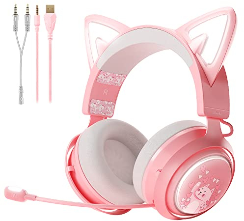 SOMIC GS510 - Auriculares para Videojuegos con micrófono retráctil, cancelación de Ruido, Sonido estéreo, Cubiertas faciales para PC, PS4, PS5, Xbox One (Solo luz LED Blanca)