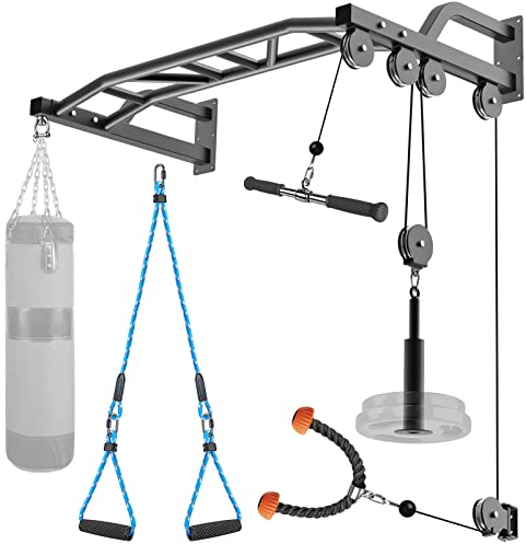 SELEWARE Heavy Duty Klimmzugstange Wandhalterung Multifunktionelle Klimmzugstange mit Seilzugsystem Gym LAT und Lift Pulley Attachments Heavy Bag Hanger