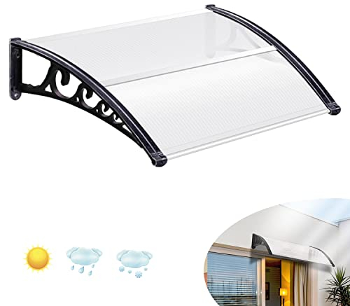 Jiubiaz Auvent pour porte d'entrée - 150 x 100 cm - En polycarbonate - 5 mm - Support en polypropylène - Auvent transparent