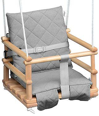 Kinderschaukel Babyschaukel Holz Babywippe Zimmerschaukel Indoor Baby Schaukel Stoff Babysitz Baby Schaukel zum Aufhängen 4 in 1 (Natural/Hellgrau)