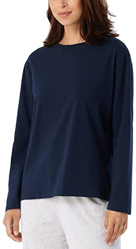 Schiesser T-Shirt de Nuit à Manches Longues pour Femme en mélange de Coton + Haut de Pyjama Relax, Bleu foncé 179273, 40