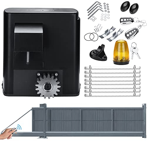 Randaco Schiebetorantrieb Set, Automatischer Flügeltorantrieb Garagentorantrieb mit 2 Fernbedienung Toröffner mit 8 Zahnstangen Sliding Door Actuator bis 600 kg
