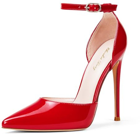 Zhabtuc Tacchi Alti, Décolleté da Donna D'Orsay Cinturino alla Caviglia Punta a Punta Tacchi a Spillo Scarpe da Sposa per Feste, Rosso, 38.5 EU