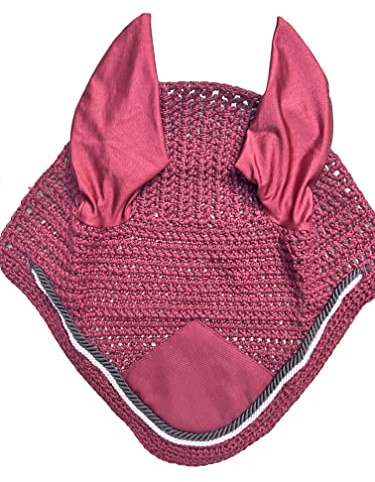 Spire Horse Soft Crochet Fly Veil Breathable Cotton Ear Net Hood Horse fly Control Masks Protector Bonnets (Cob, Pink/Black-White)
