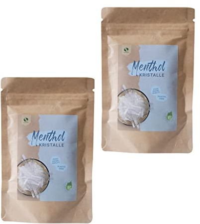 SudoreWell® Cristaux menthol de qualité alimentaire 100 % pure huile de menthe dans un sac en papier kraft (plastique libre) 2 x 50 g