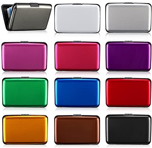TaoBary 12 Pcs RFID Blocking Credit Cards Holder Mini Slim Aluminum Wallet Metal Business Card Case Credit wallet Protector ID Hard Case for Women Men, Multicolor
