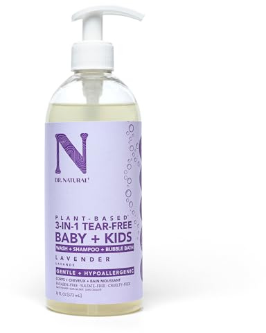Dr. Natural 3-in-1 Tear-Free Baby Plus Kids Soap - Head-to-Toe Baby Soap and Shampoo - Sensitive Skin Moisturizing Body Wash - Lavender - 474 ml