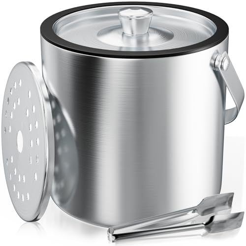 FiveHome Secchiello Ghiaccio 3,2L Acciaio Inox a Doppia Parete Isolante, Secchiello Ghiaccio Vino Inclusa Coperchio Ermetico, setaccio e pinze per Il Ghiaccio, Cestello Ghiaccio per Feste ed Eventi