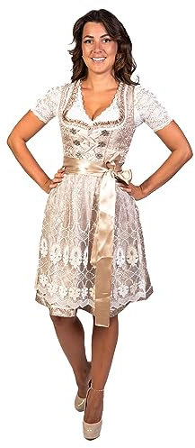 Trachtl Emely Dirndl Trachtenkleid Damen 2:TLG Set Dirndlkleid und Schürze in 6 Farben (38, Natur/Weiß)