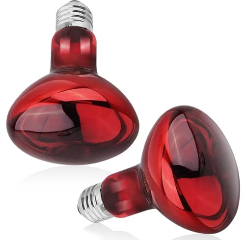 BNGXR Bombillas de calefacción para Reptiles, 2 Piezas Lámpara de Calor Infrarroja Regulable, Bombilla de luz de Calentamiento Mascotas Roja, Luz de Calefacción para Reptiles y lagartos Anfibios